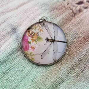 Cabochon Halskette Black Dragonfly