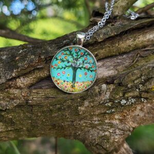 Cabochon Halskette Lebensbaum Colorful