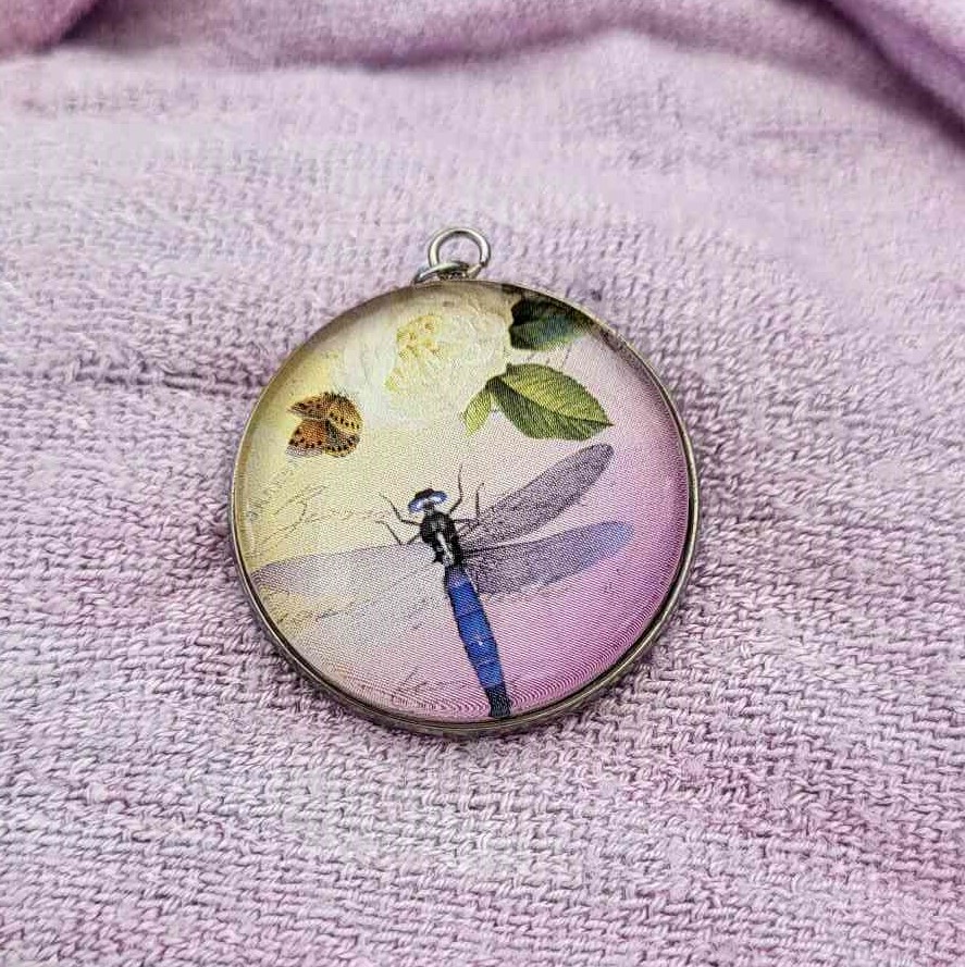 Cabochon Halskette Blue Dragonfly