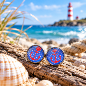 Cabochon Ohrstecker Anker Rot