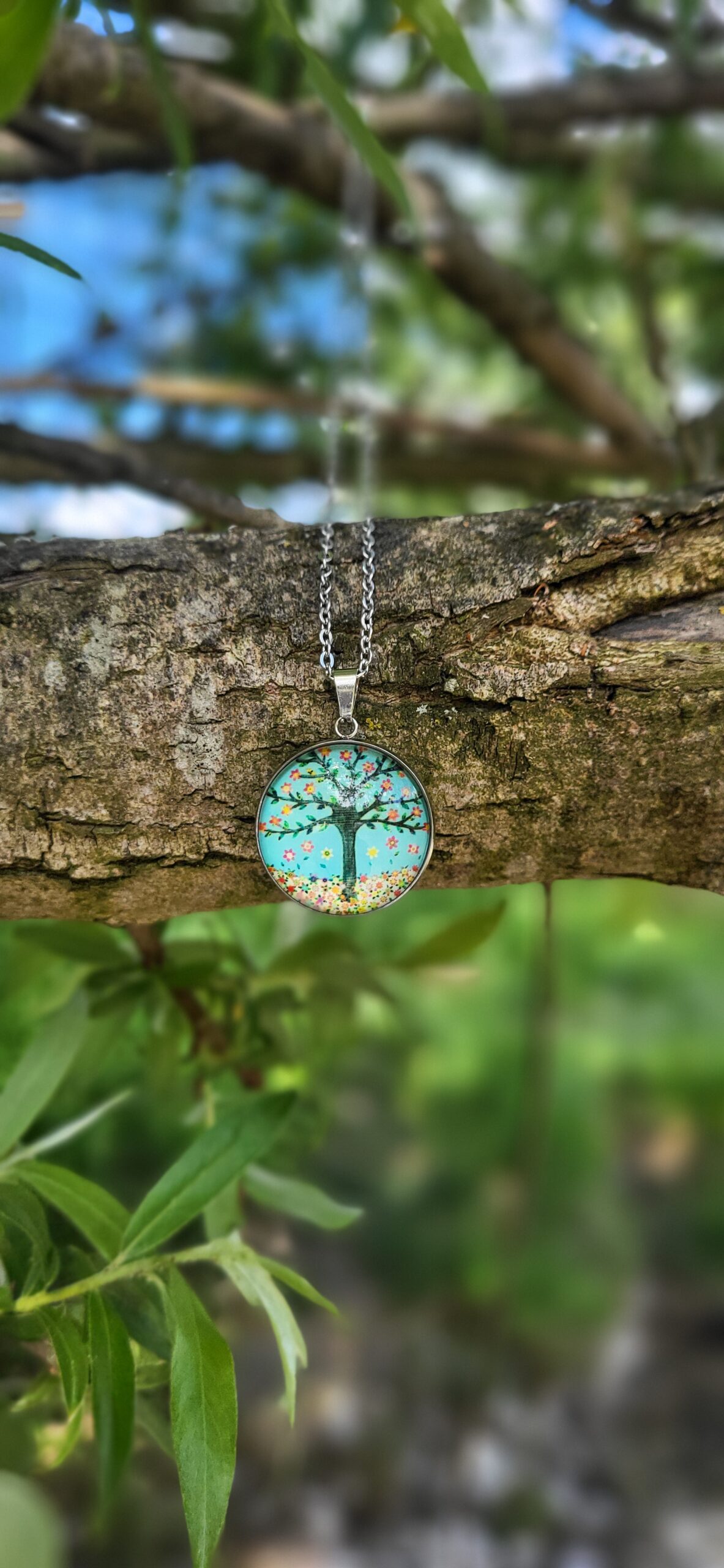 Cabochon Halskette Lebensbaum Colourful