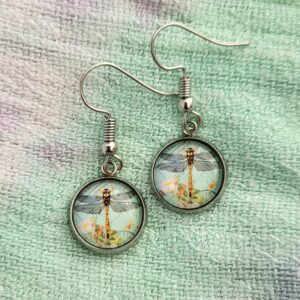 Cabochon Ohrringe Golden Dragonfly