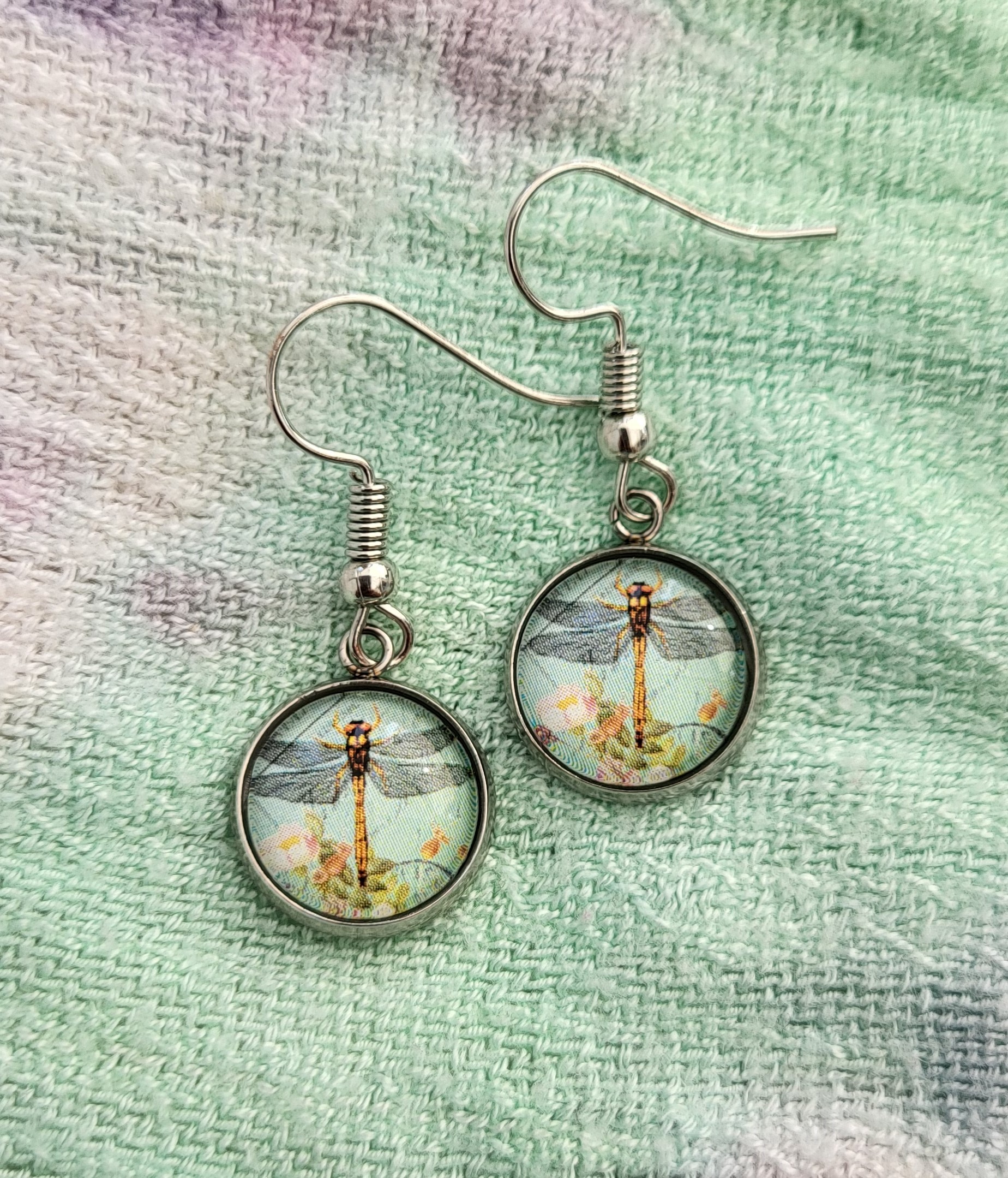 Cabochon Ohrringe Golden Dragonfly