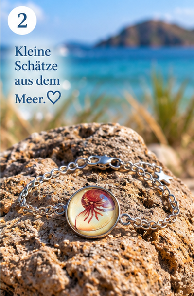 Armkette Nautilus / Meer / Cabochon Armband 15 mm aus Edelstahl 20 cm Kette – Bild 5