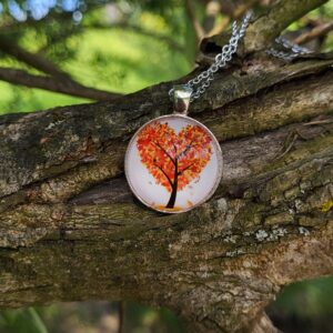 Cabochon Halskette Lebensbaum Orange