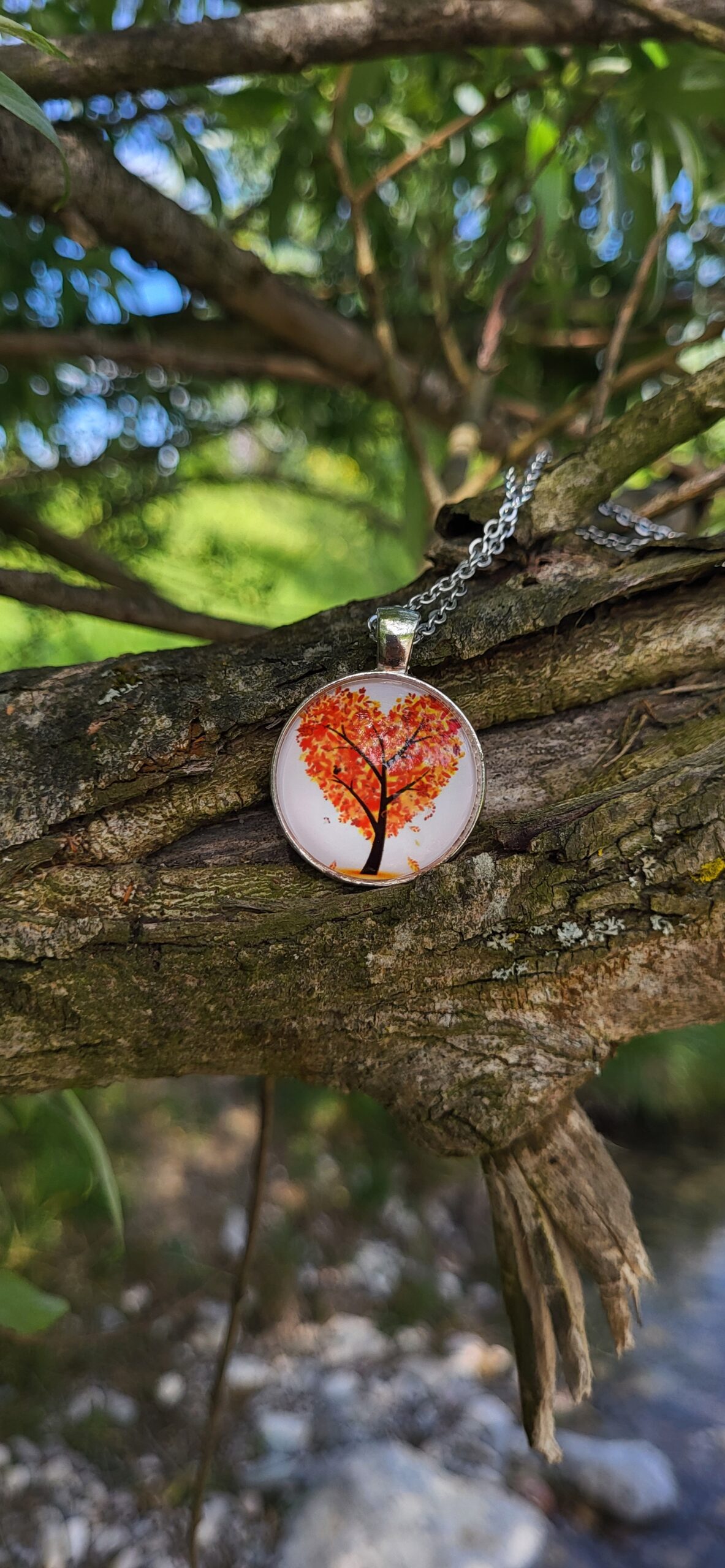 Cabochon Halskette Lebensbaum Orange