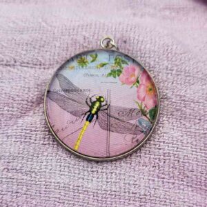 Cabochon Halskette Yellow Dragonfly