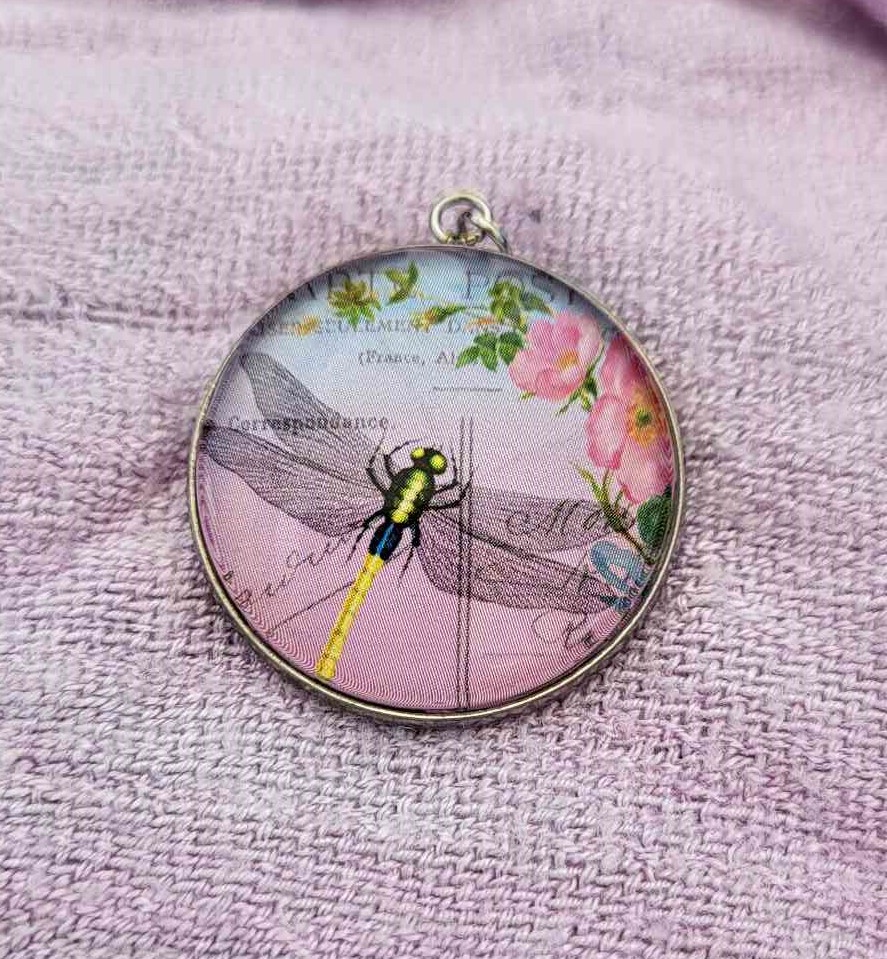 Cabochon Halskette Yellow Dragonfly