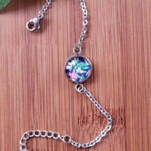 Armkette Aloha / Hawaii / Glas Cabochon Anhänger 13 mm aus Edelstahl 20 cm Kette