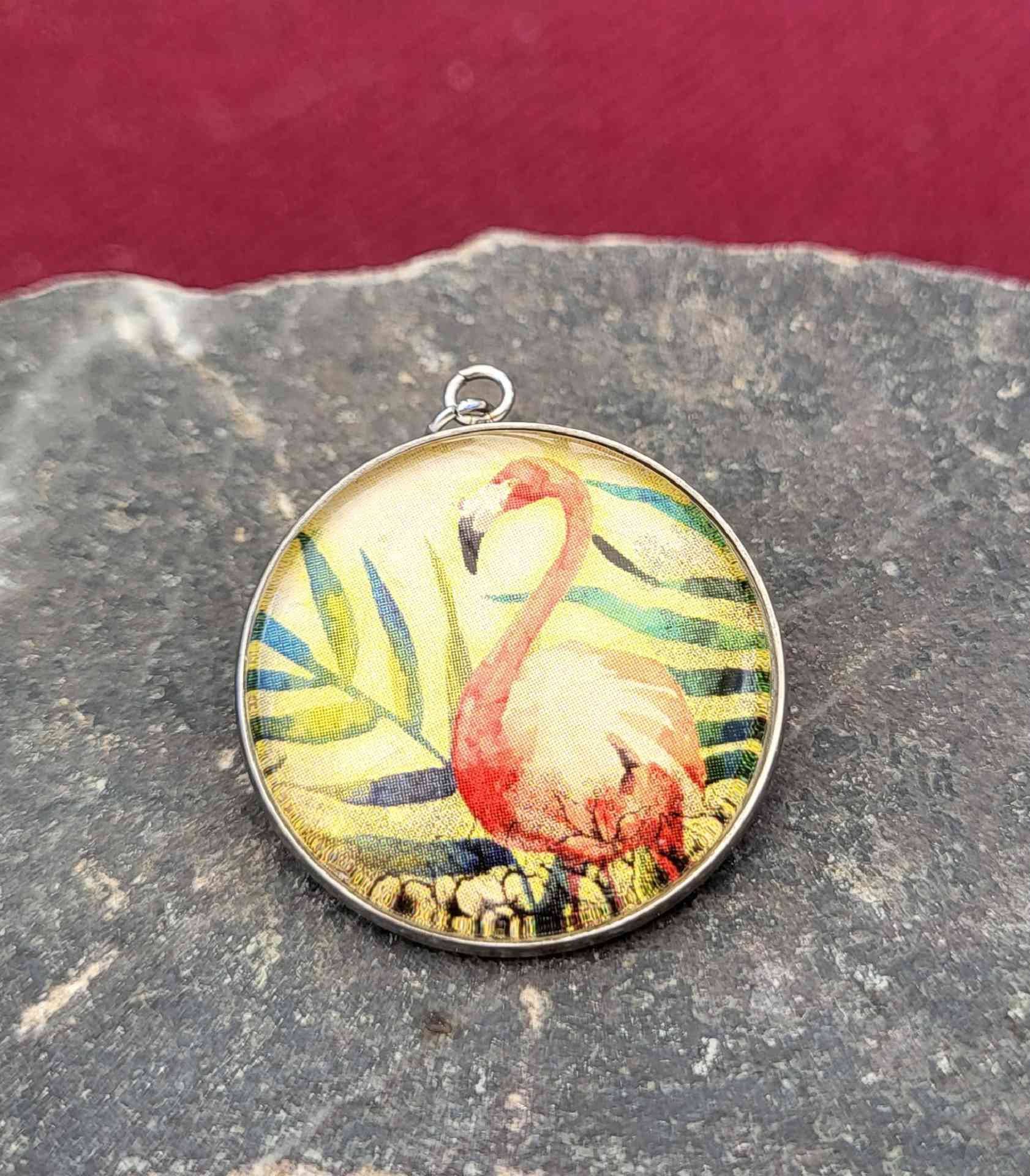 Cabochon Halskette Flamingo