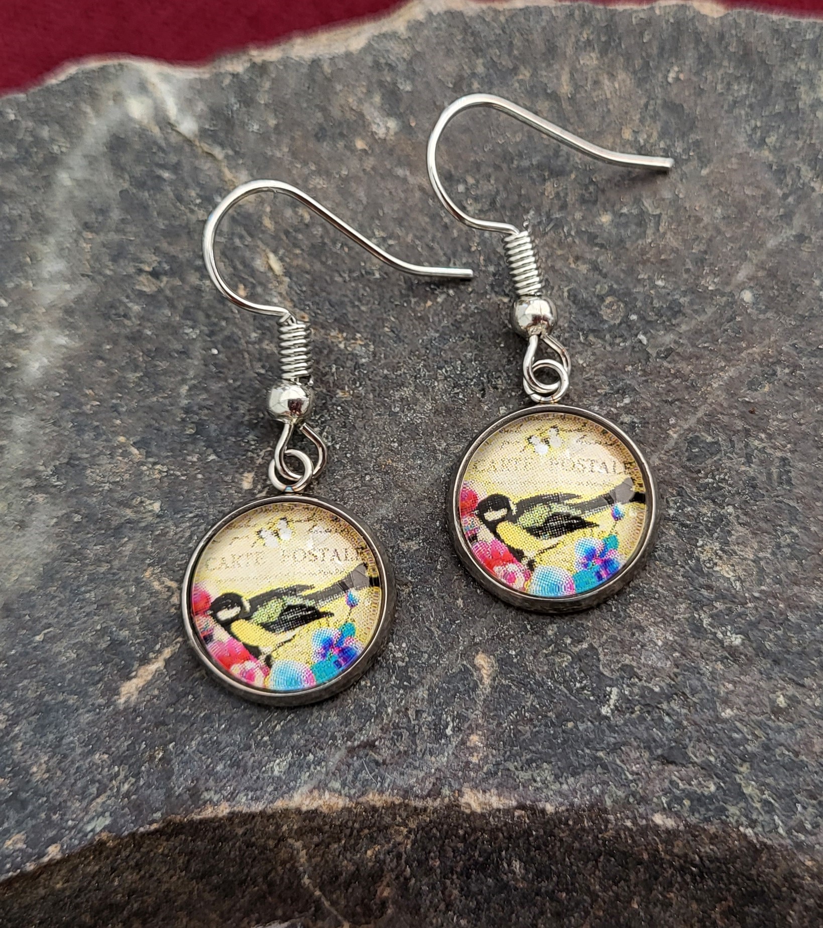 Cabochon Ohrringe Meise