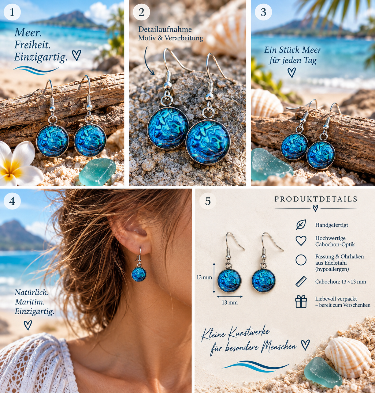 Cabochon Ohrringe Antarktischer Ozean