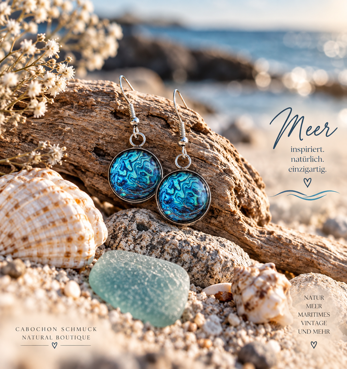 Cabochon Ohrringe Antarktischer Ozean