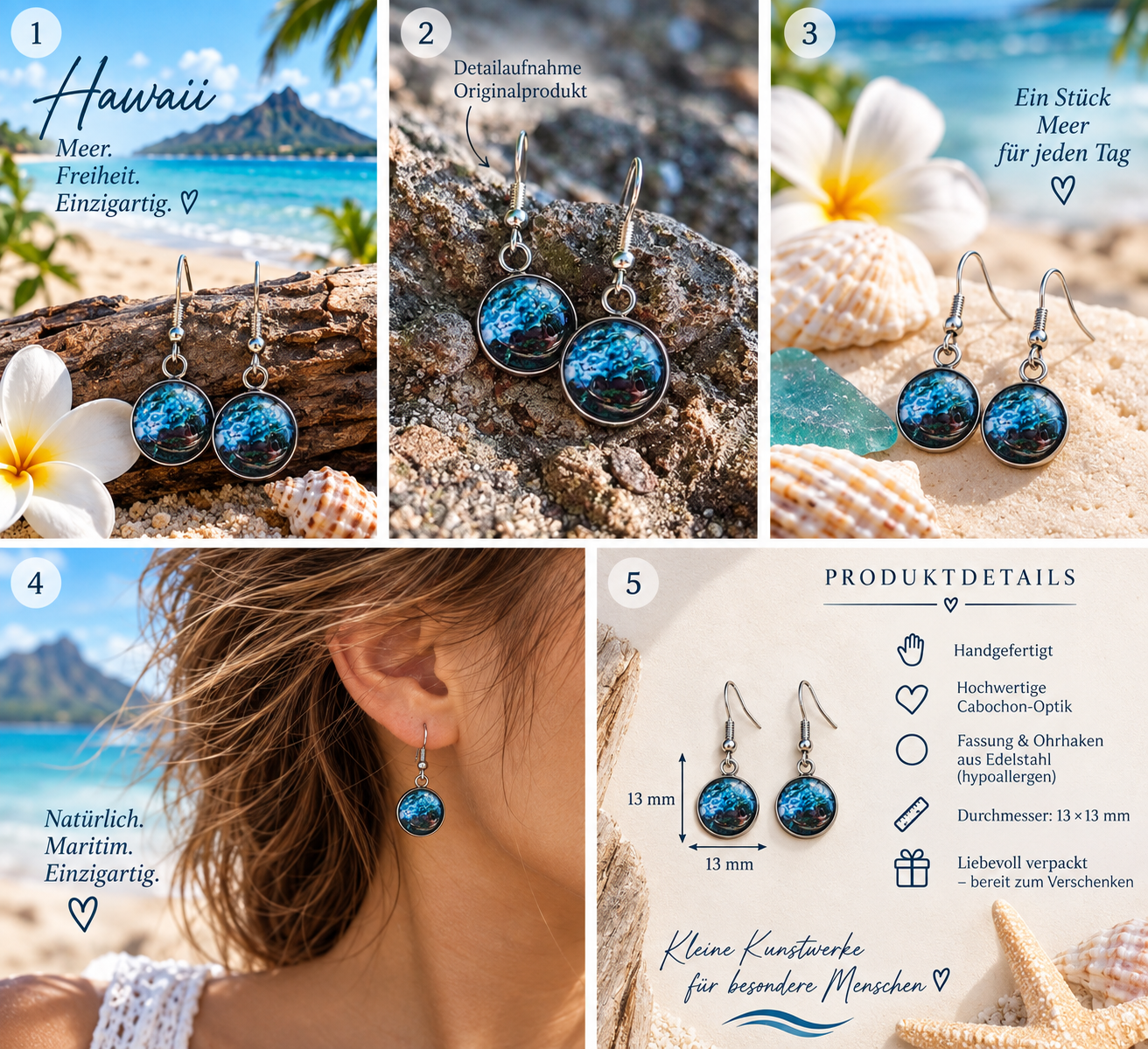 Cabochon Ohrringe Atlantik