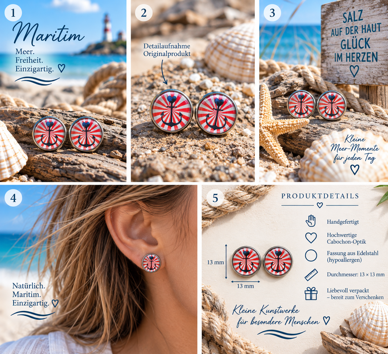 Cabochon Ohrstecker Anker