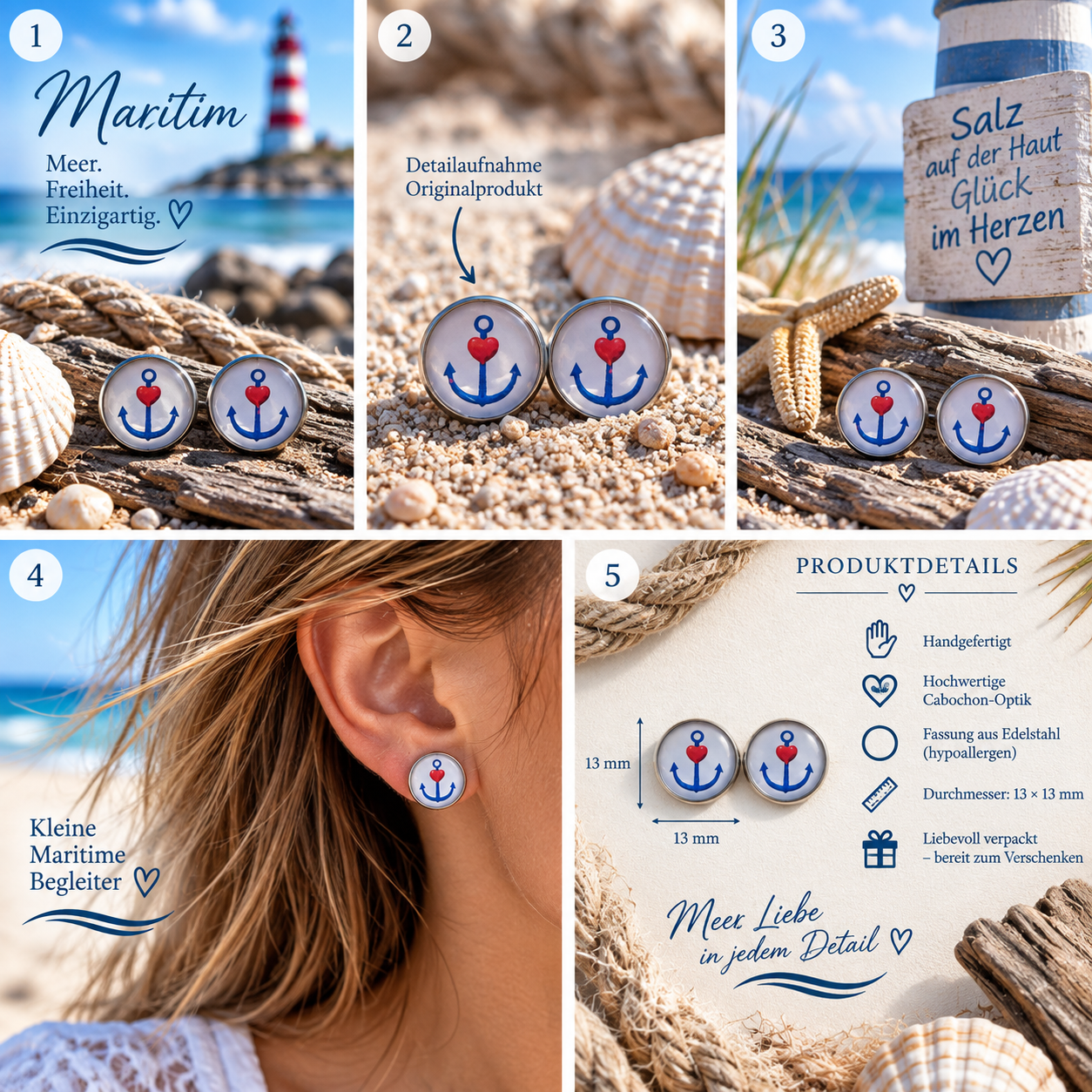 Cabochon Ohrstecker Ankerliebe