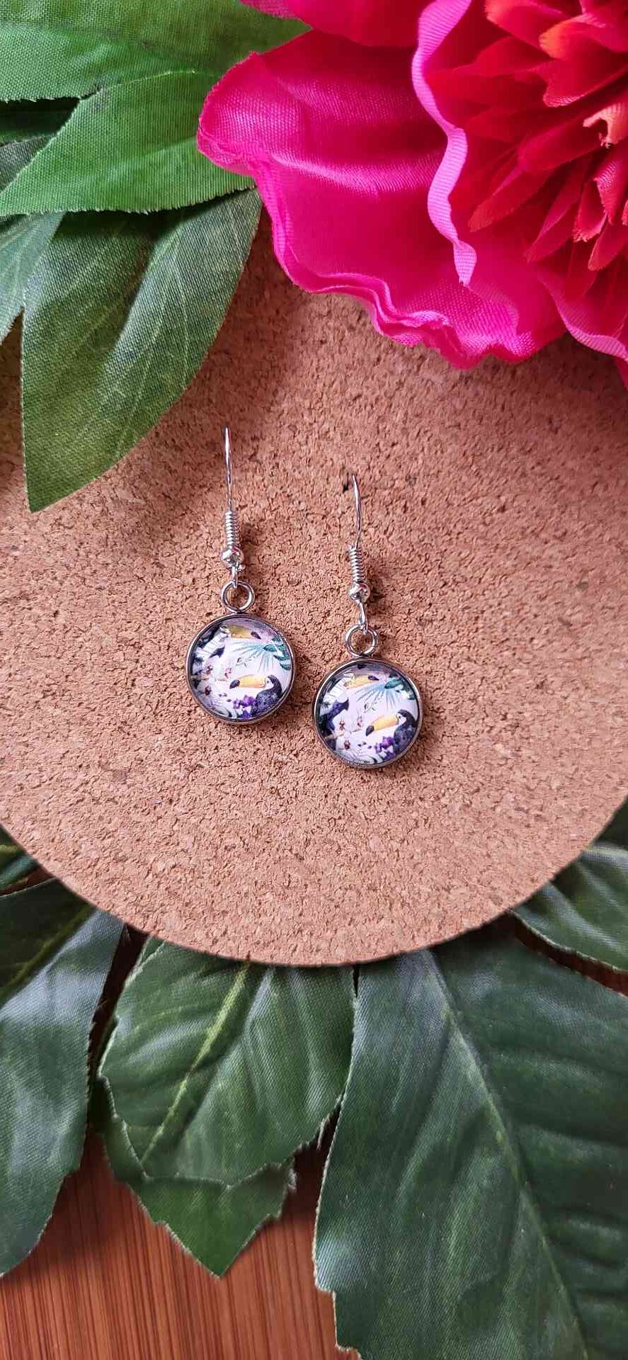Cabochon Ohrringe Papagei