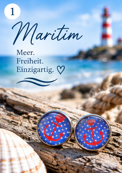 Cabochon Ohrstecker Anker Rot