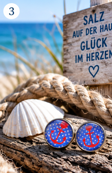 Cabochon Ohrstecker Anker Rot