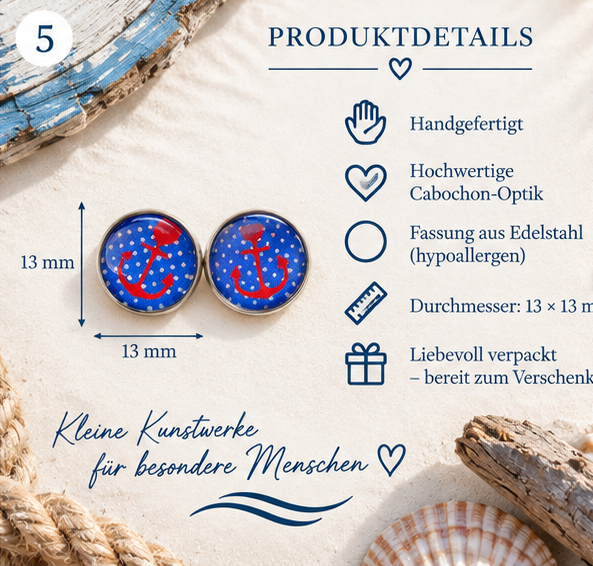 Cabochon Ohrstecker Anker Rot